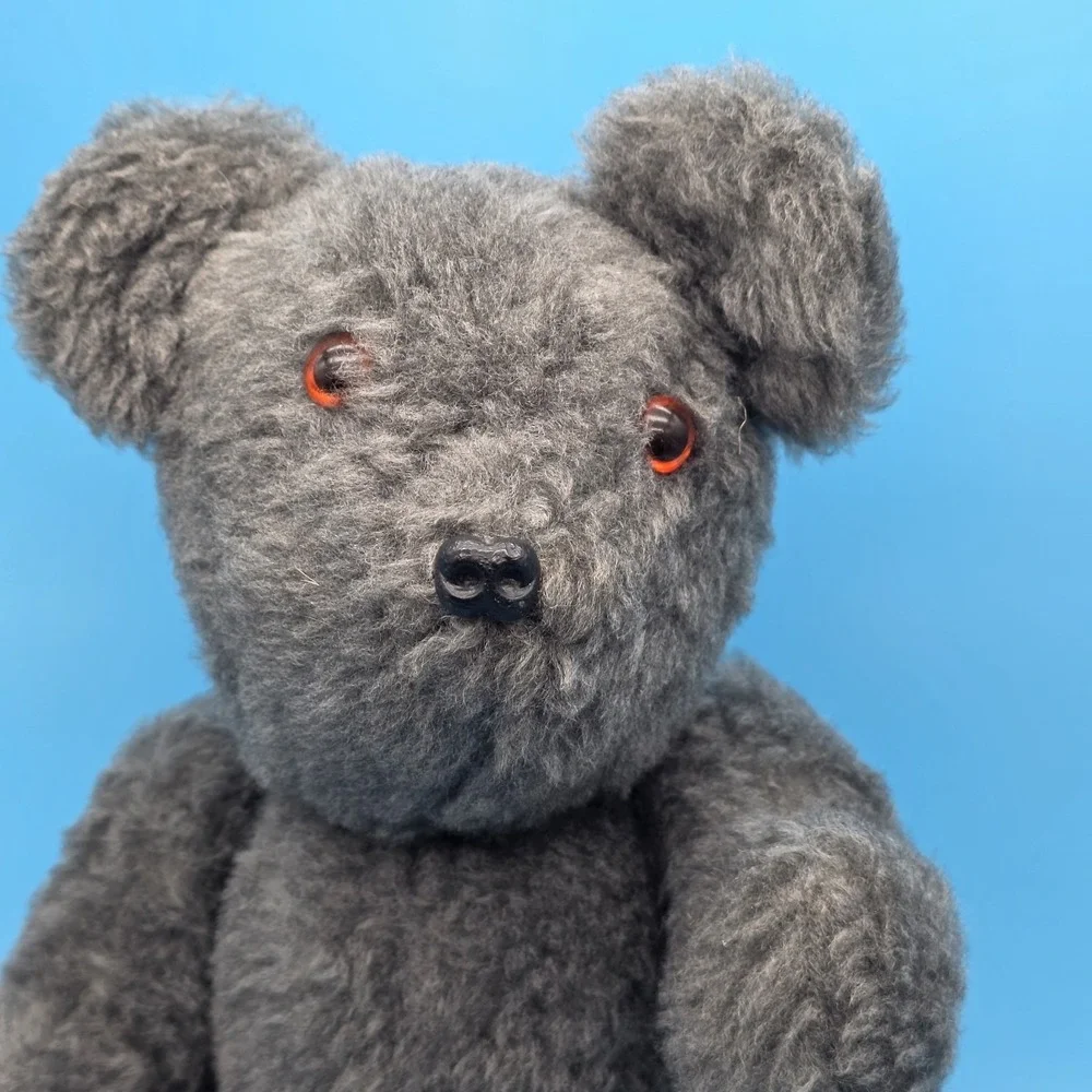 Vintage Jointed Teddy Bear Stuffed Animal Orange Eyes